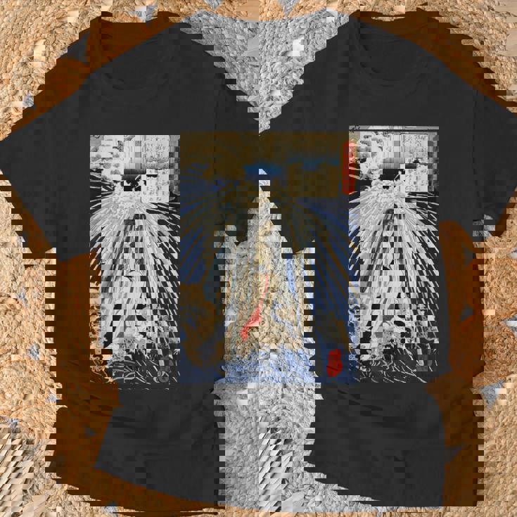 歌川国芳作 塔ノ沢の滝の下の初花 Tシャツ 高齢者への贈り物