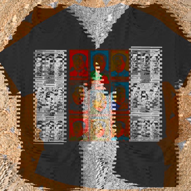 毛沢東ポップアートグリッド-9カラフルな肖像画と書道 Tシャツ 高齢者への贈り物