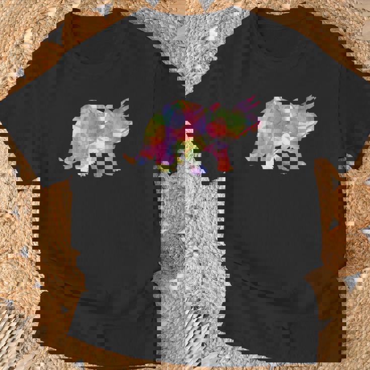 水彩爬虫類トリケラトプス古生物学恐竜 Tシャツ 高齢者への贈り物