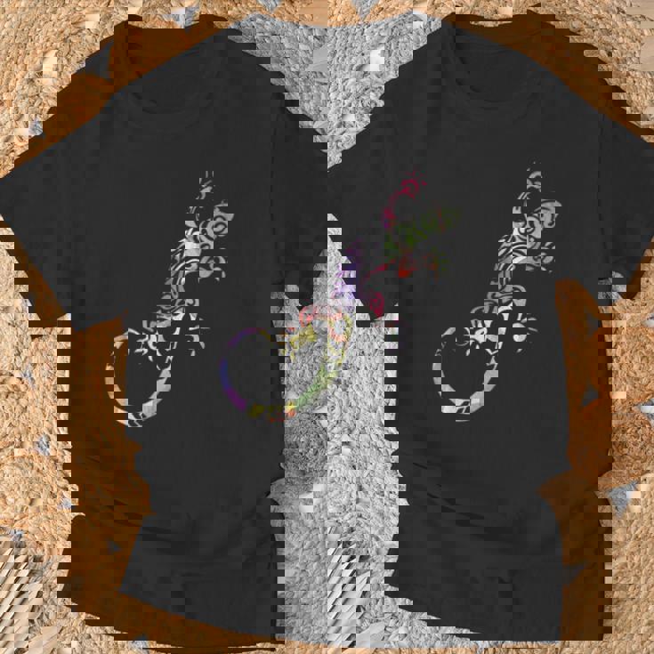 水彩絵の具トカゲ動物爬虫類恋人ヤモリ Tシャツ 高齢者への贈り物