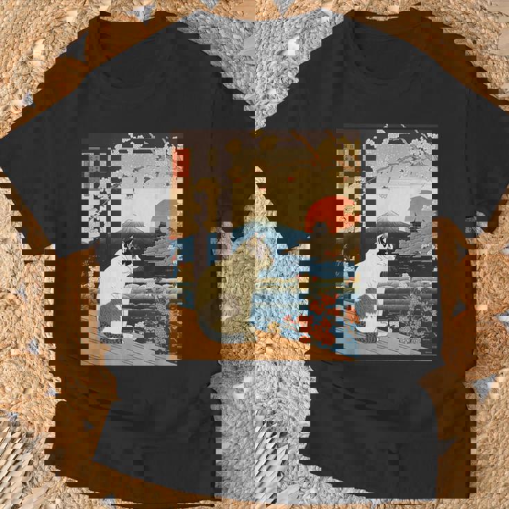 浮世絵 アート 神奈川 ヴィンテージ 日本のタトゥーアート 猫 グラフィック Tシャツ 高齢者への贈り物