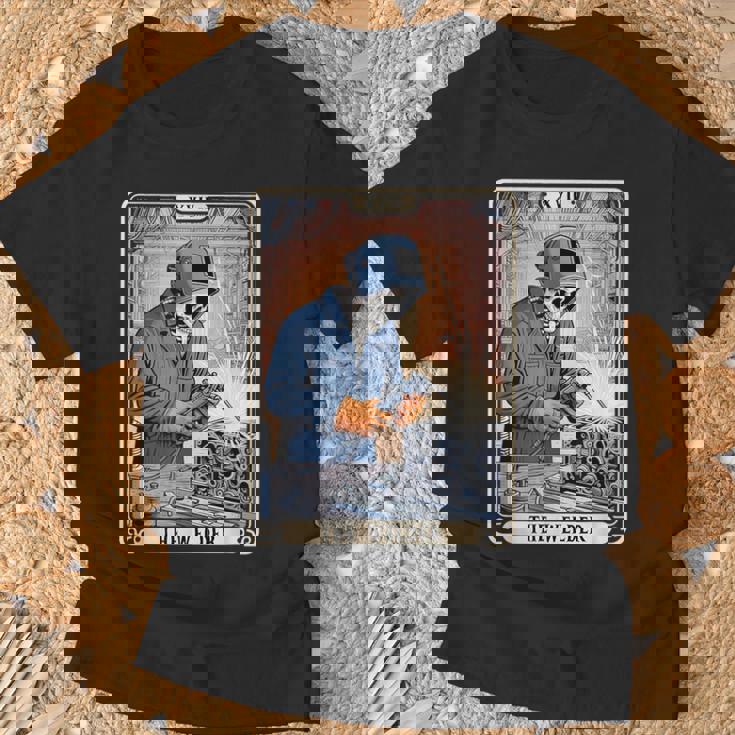 溶接機 溶接 タロット カード スケルトン 面白い 金属製 労働者 Tシャツ 高齢者への贈り物