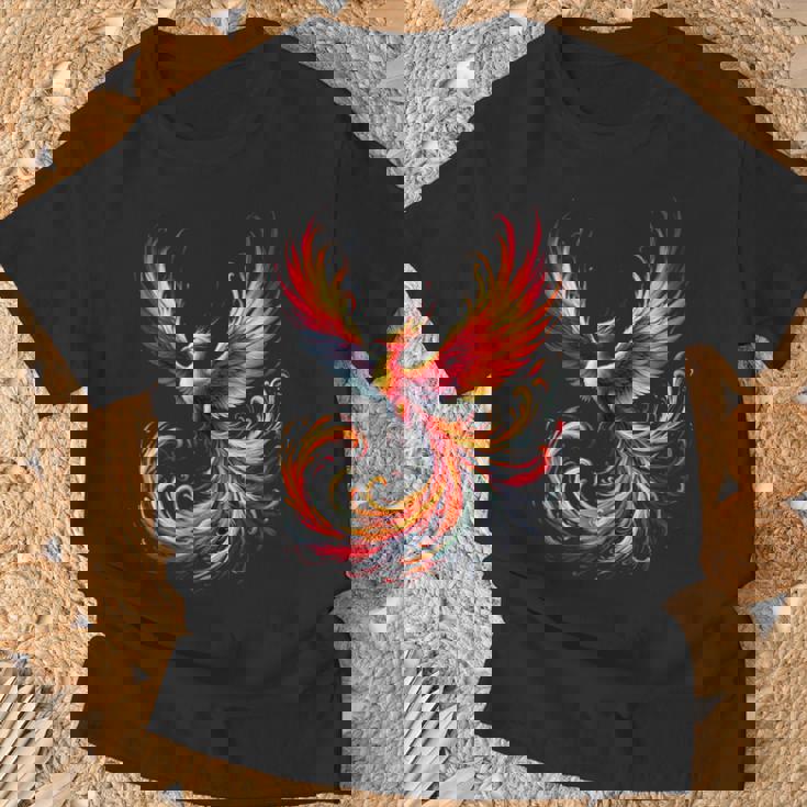 火の鳥 不死鳥 神話上の鳥 立ち上がり 再び生まれる 灰 長袖tシャツ Tシャツ 高齢者への贈り物