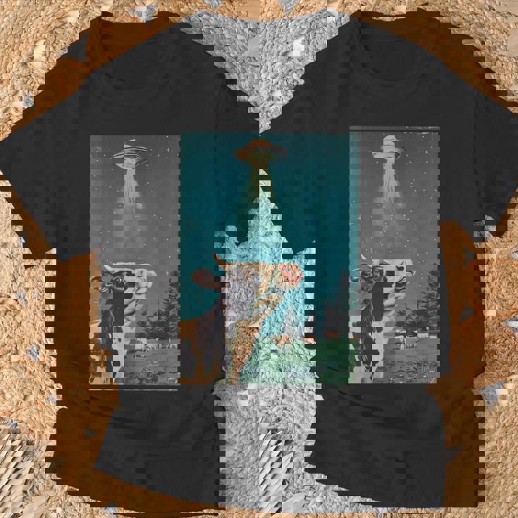 牛とufo ヴィンテージ 面白い アート レトロ グラフィック Tシャツ 高齢者への贈り物