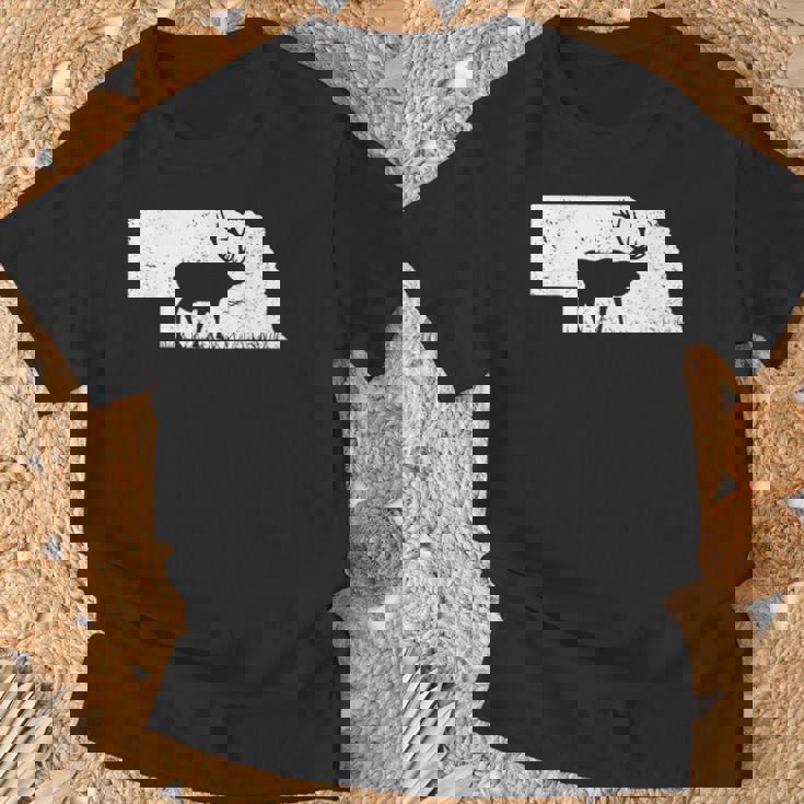 狩猟ヘラジカまたはワピティ ネブラスカ地図アートハンター Tシャツ 高齢者への贈り物