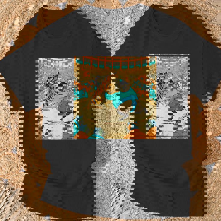 猫 ネコ 相撲 面白いtシャツ 文字入り メンズ おもしろ 面白い 服 おもしろグッズ ネタ 力士 浮世絵 Tシャツ 高齢者への贈り物