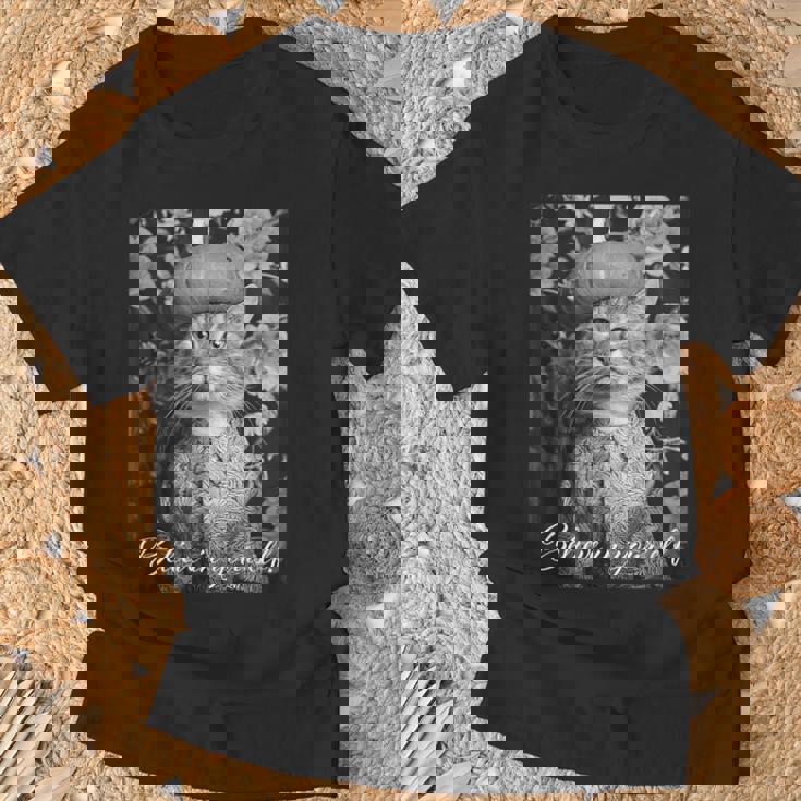 猫 モノクロ 写真 おしゃれ 可愛い 個性的 ハロウィン かぼちゃ Tシャツ 高齢者への贈り物
