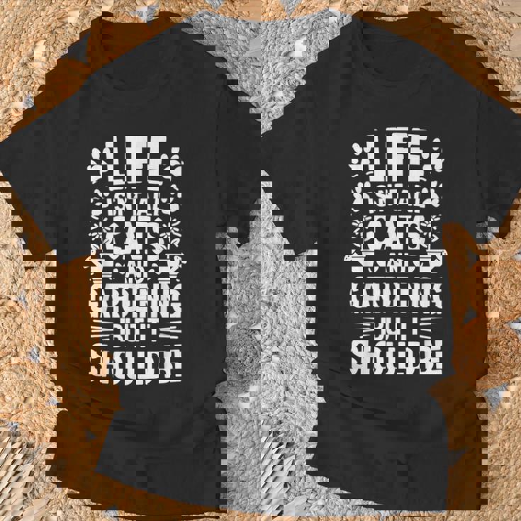 猫とガーデニング 庭師 おもしろガーデニング Tシャツ 高齢者への贈り物