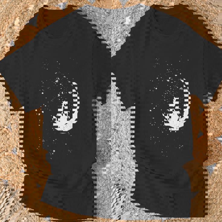 猫の家族 月の絵柄 メンズ レディース 子供 Tシャツ 高齢者への贈り物