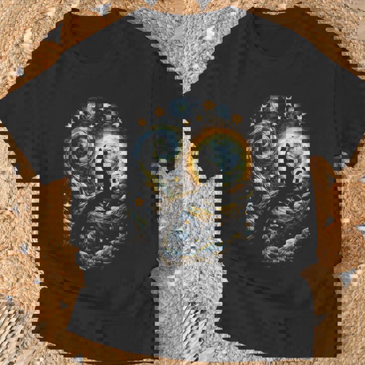 猫の星月夜 猫ヴァン・ゴッホ キャットアート キッズメンズ面白い猫 猫 Tシャツ 高齢者への贈り物