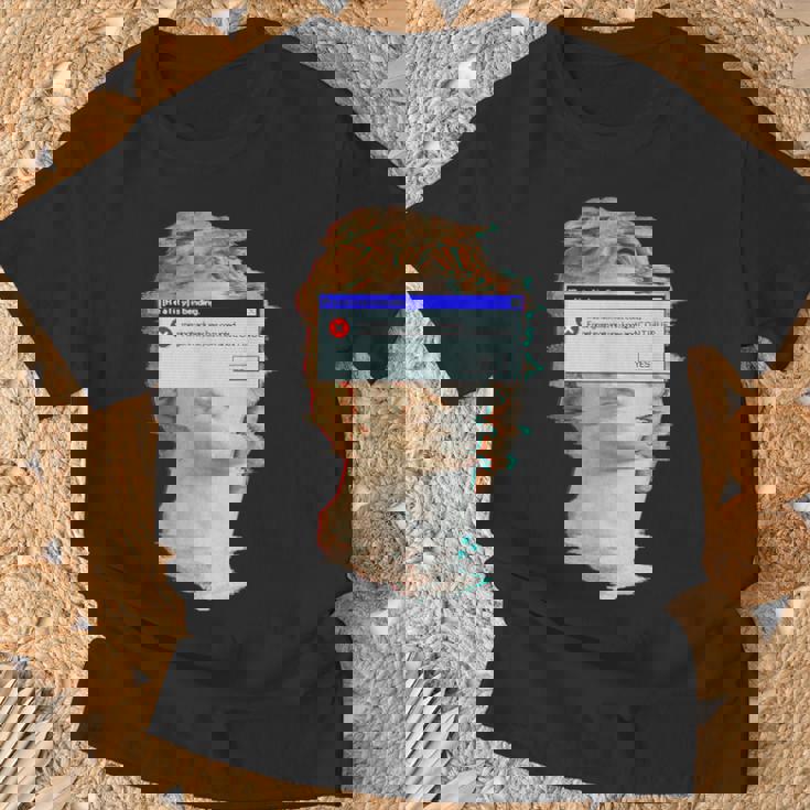 現実は曲がっている。エラーポップアップ付きの美的ギリシャ像 Tシャツ 高齢者への贈り物