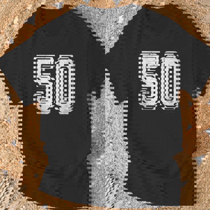 番号 50 ホワイト スポーツ ディストレスト番号 Tシャツ 高齢者への贈り物