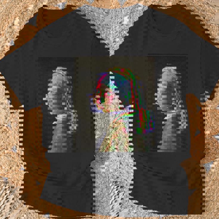 真珠の耳飾りの少女ヨハネスフェルメールグリッチ絵画 Girl With A Pearl Earringermeer Tシャツ 高齢者への贈り物