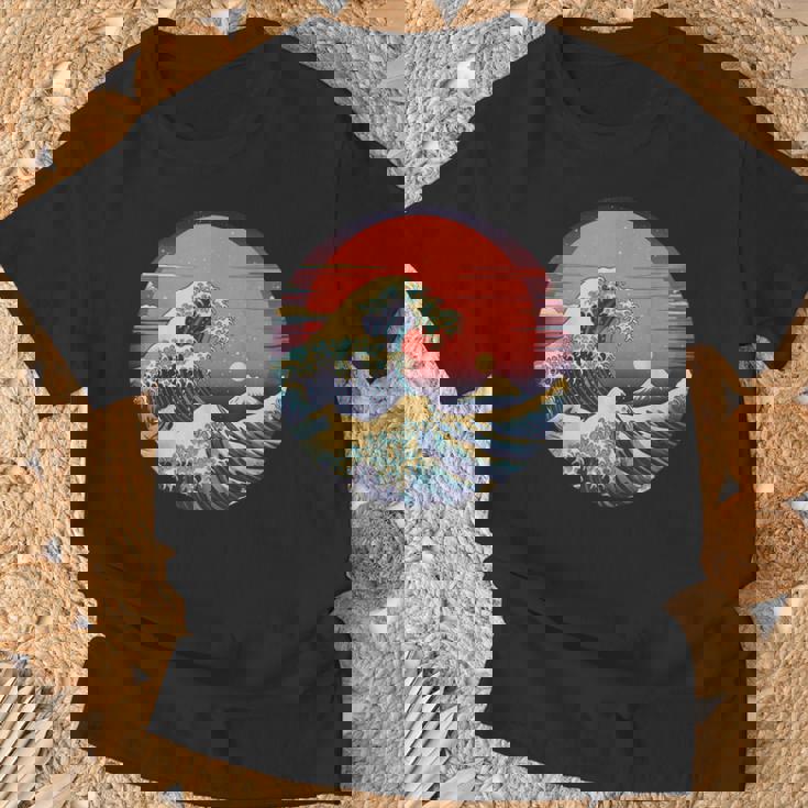 神奈川沖浪裏 葛飾北斎の 冨嶽三十六景 神奈川沖浪裏 富士山 レトロ ヴェイパーウェイヴ Tシャツ 高齢者への贈り物