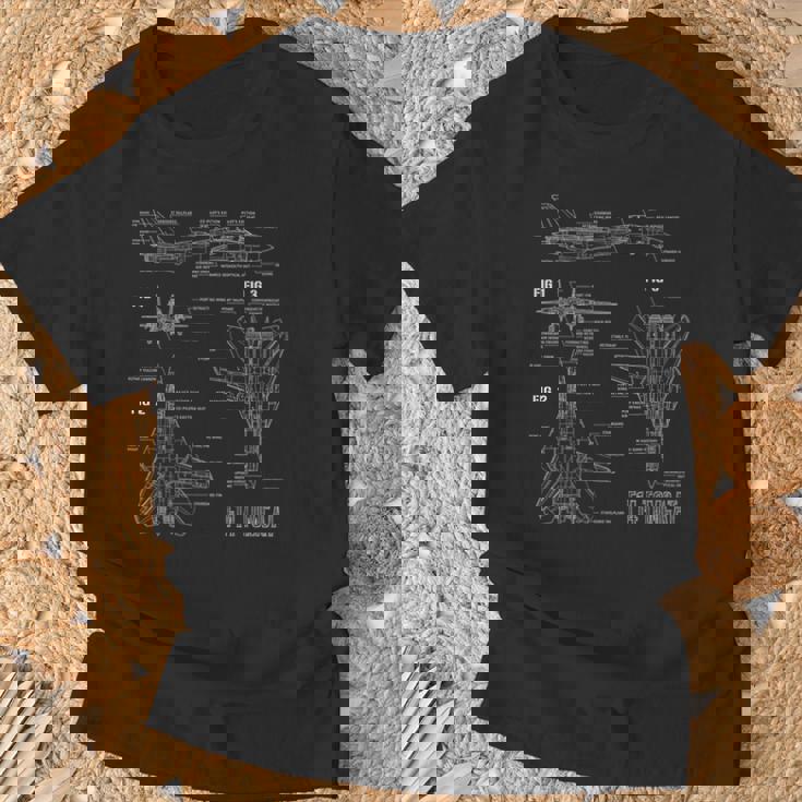米ジェット戦闘機f14トムキャットの設計図 Tシャツ 高齢者への贈り物
