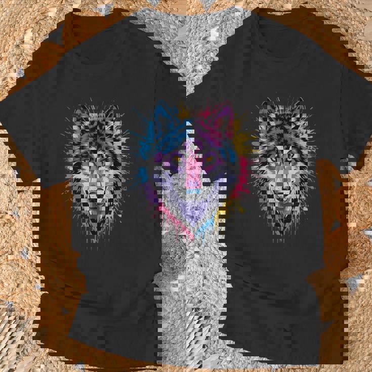 素晴らしいオオカミの頭の色彩。 Tシャツ 高齢者への贈り物