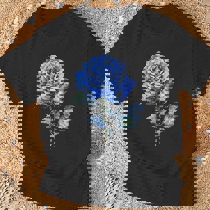美しいブルーローズフローラルブルーフラワー Tシャツ 高齢者への贈り物
