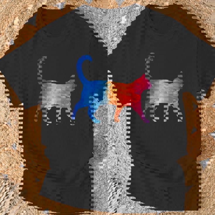 美的シルエット芸術的水彩猫 Tシャツ 高齢者への贈り物