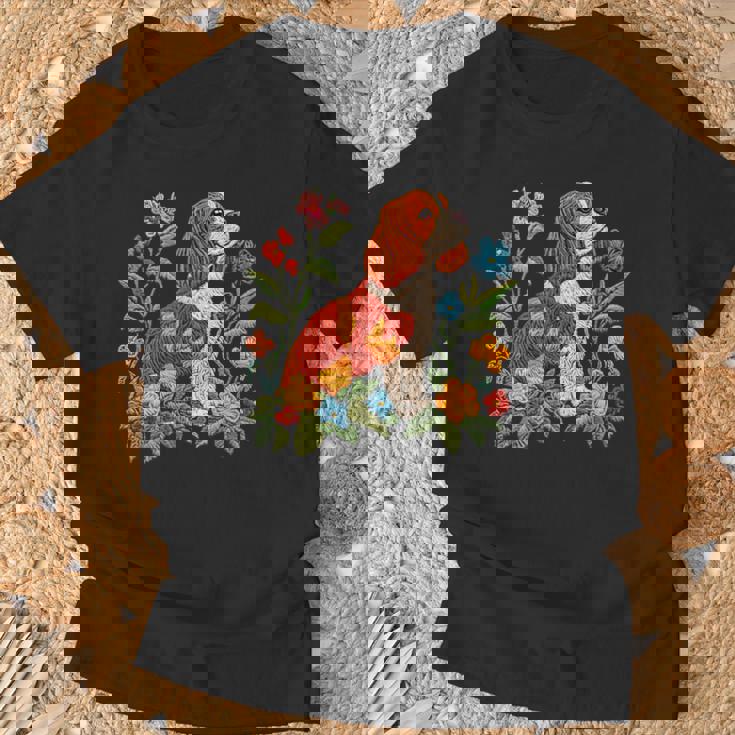 花柄 キャバリア王 チャールズ スパニエル キュート ママ 母の日 Tシャツ 高齢者への贈り物