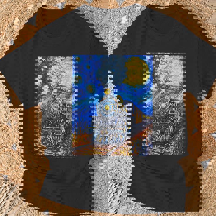 蒸気機関 蒸気機関車 ヴィンテージ ゴッホ 機関車 列車 Tシャツ 高齢者への贈り物