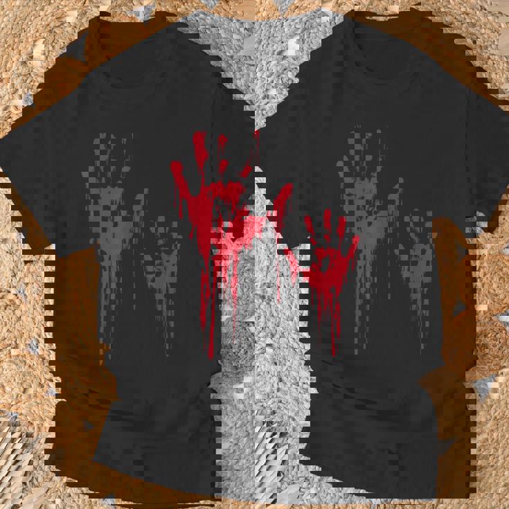 血のスプラッターハロウィーンのゾンビの犠牲者 Tシャツ 高齢者への贈り物