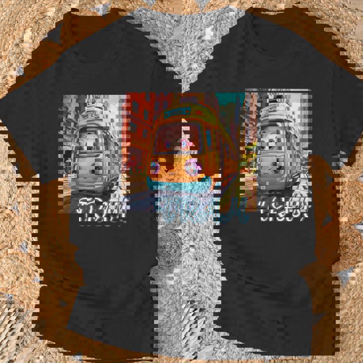 路面電車 Tram かわいい乗り物 おもちゃの乗り物 漫画風電車 鉄道ファン 鉄道旅行 鉄道模型ファン 鉄道風景 Tシャツ 高齢者への贈り物