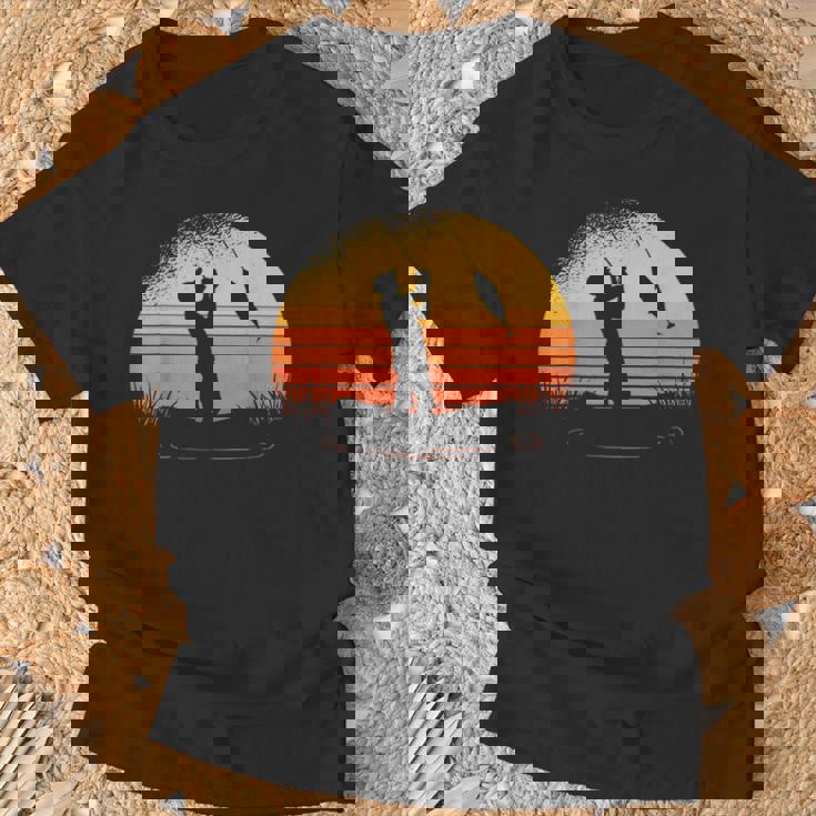 釣り人日没漁師釣り竿 Tシャツ 高齢者への贈り物