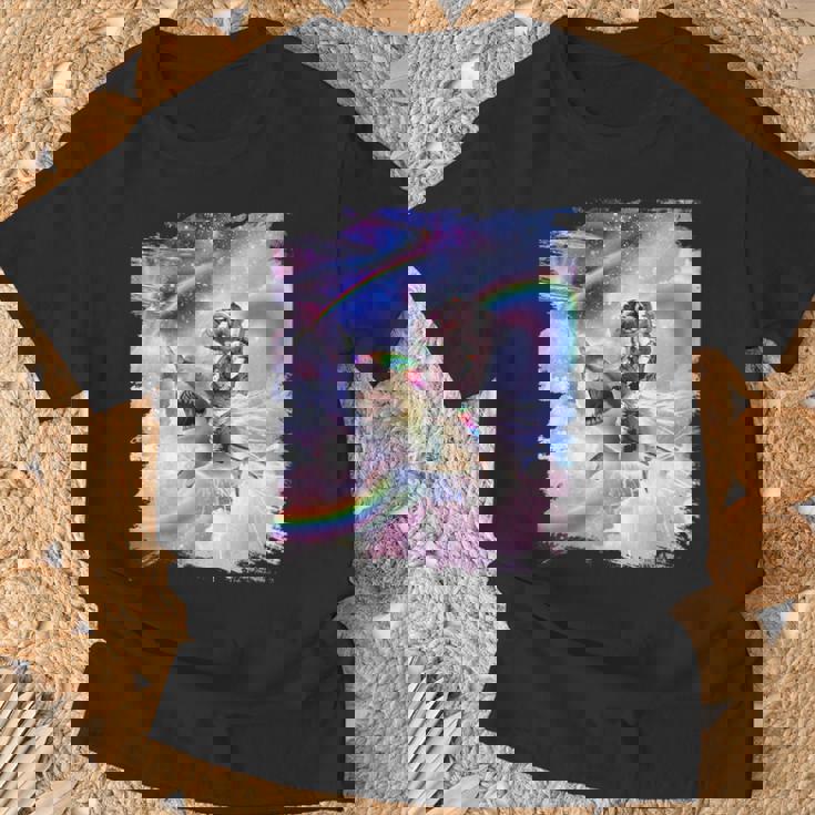 銀河 宇宙飛行士 猫 乗馬 虹 シャーク Tシャツ 高齢者への贈り物