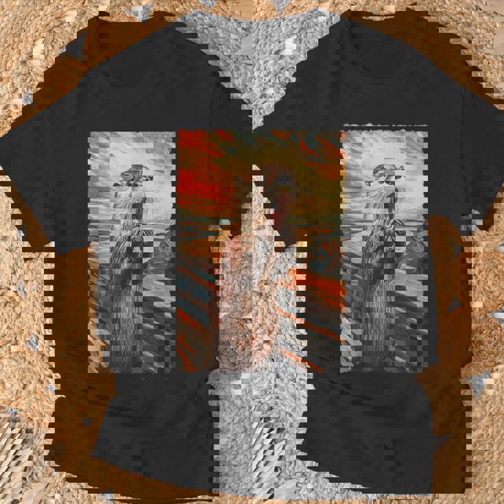 面白い レトロ ムンク 悲鳴 芸術的 絵画 パロディ カワウソ 恋人 Tシャツ 高齢者への贈り物