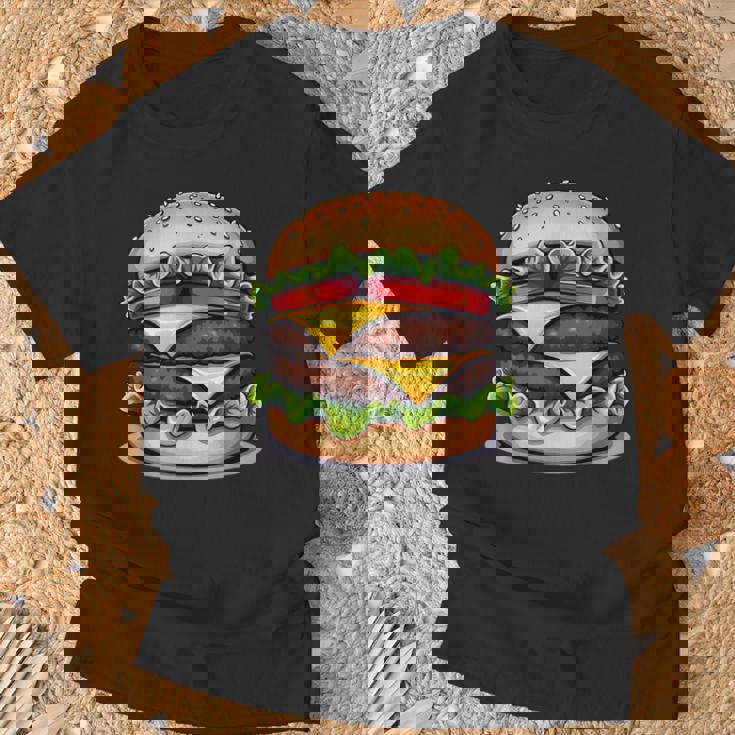 面白いチーズバーガーハンバーガーデザイン キッズ 男女兼用 Tシャツ 高齢者への贈り物