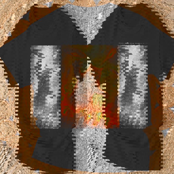 面白いレトロ日本の怪獣モンスター猫セルフィー東京ufo Tシャツ 高齢者への贈り物