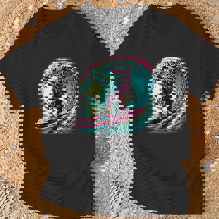 面白い猫 サーフィン ギフト 男性 女性 子供 面白い 猫 サーファー Tシャツ 高齢者への贈り物