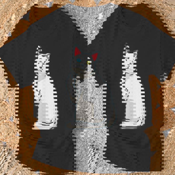 面白い猫 中指 オッドアイドキャット キティ Tシャツ 高齢者への贈り物