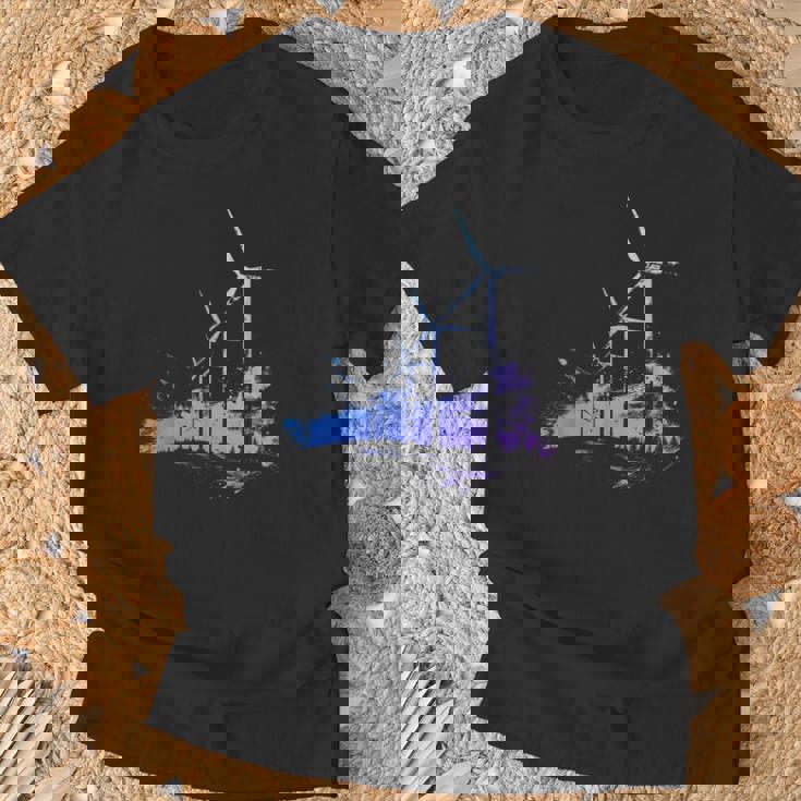 風力発電所 風車 タービン 再生可能エネルギー Tシャツ 高齢者への贈り物