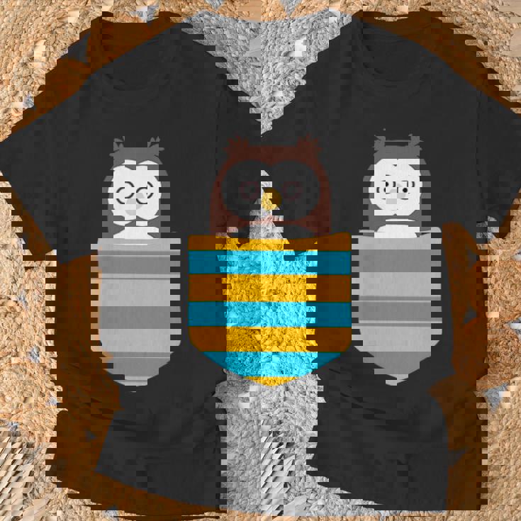 鳥好きのギフト フクロウのフクロウ 胸ポケット付き Tシャツ 高齢者への贈り物