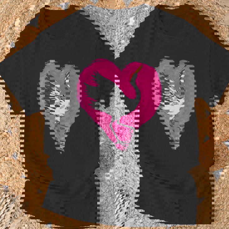 鶴 ハートデザインラブ 鶴 恋人 鶴 Tシャツ 高齢者への贈り物