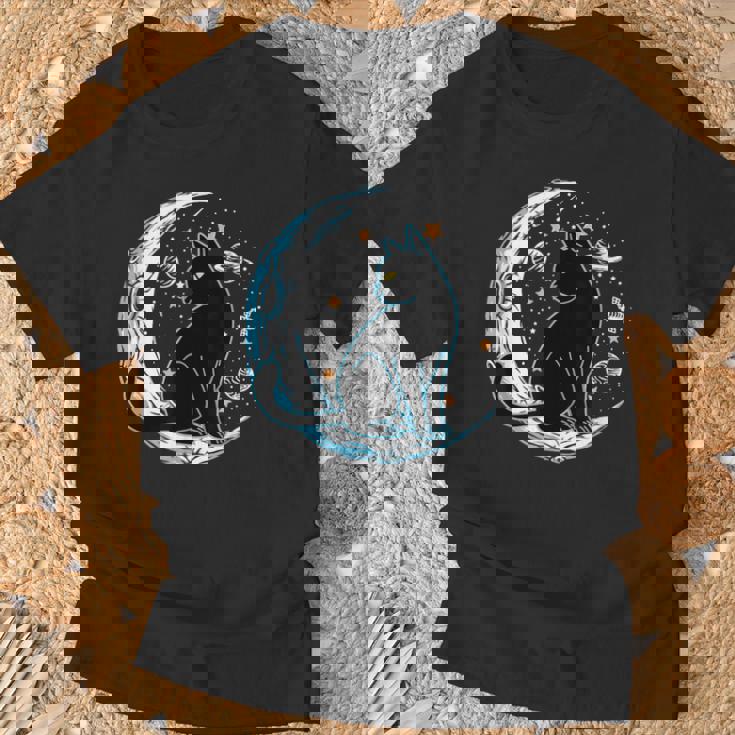 黒猫 三日月 セーラームーンフェイズ 占星術 ペット愛好家 Tシャツ 高齢者への贈り物