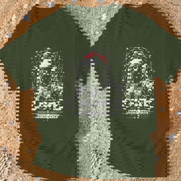 Cosmic Christmas Adventure ヴィンテージ宇宙飛行士サンタスペース Tシャツ 高齢者への贈り物