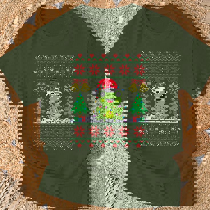 Frog Wearinganta Hat Christmas Lights Xmas Frog Tシャツ 高齢者への贈り物