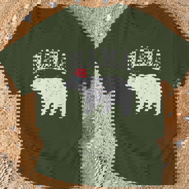 Mama Bear Xmas Buffalo Plaid Lights Matching Family Pajama Tシャツ 高齢者への贈り物