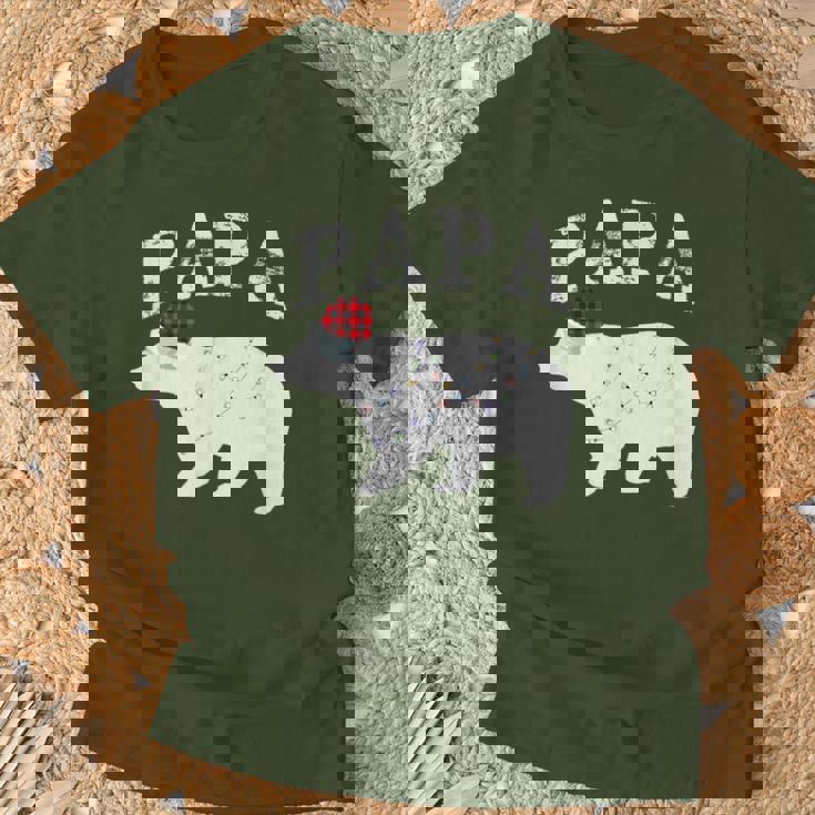 Papa Bear Xmas Buffalo Plaid Lights Matching Family Pajama Tシャツ 高齢者への贈り物