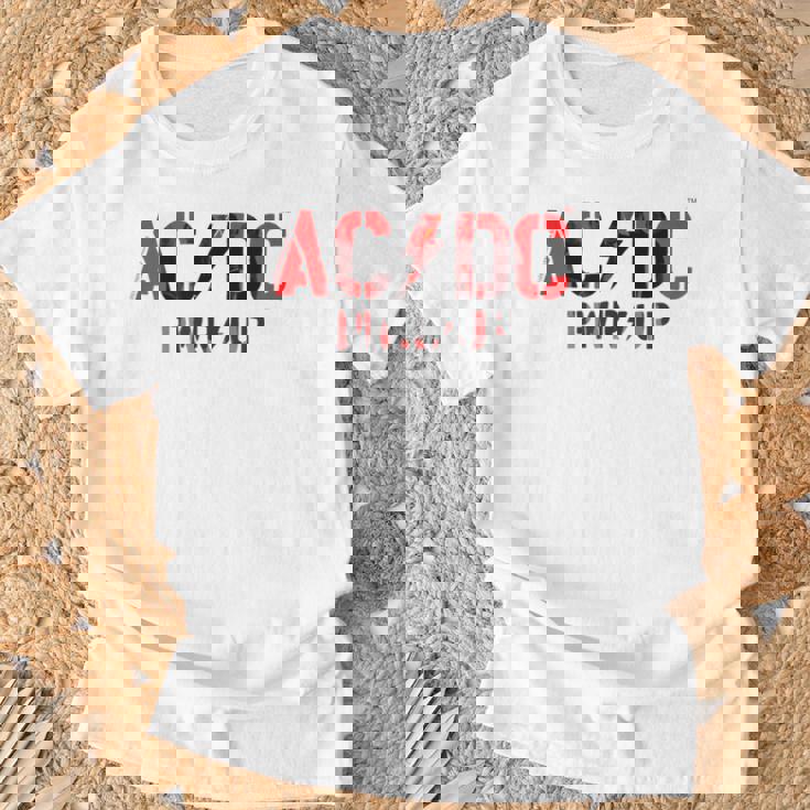 AcDcロックミュージックバンドpwrupフォトロゴ。 Tシャツ 高齢者への贈り物