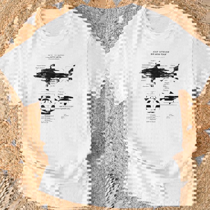 Anatomía Del Gran Tiburón Blanco Camiseta unisex Regalos para ancianos