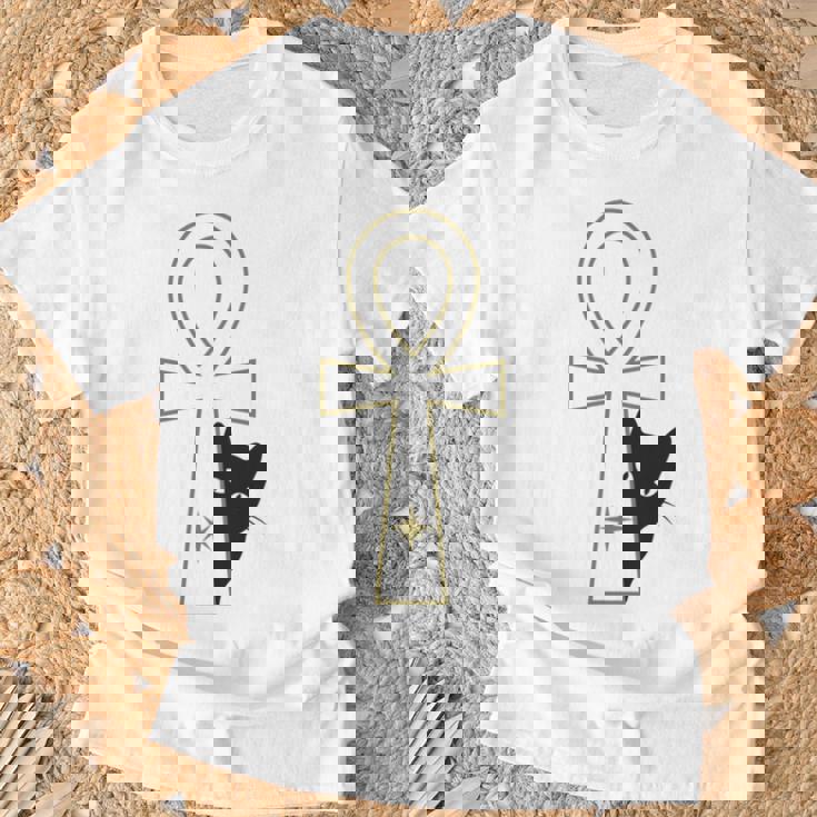Ankh & Cat デザイン – スピリチュアル瞑想アート Tシャツ 高齢者への贈り物