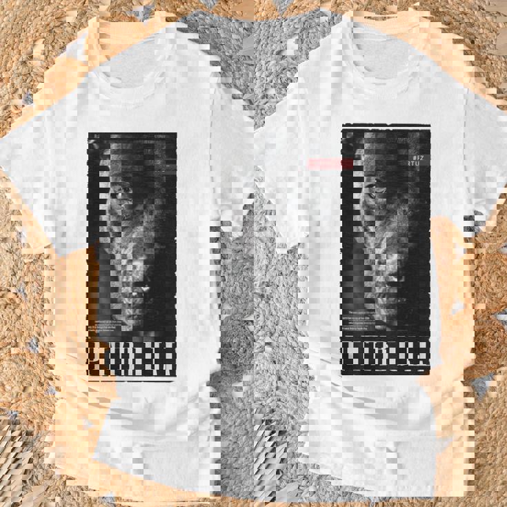 Backprint 野生の犬ピットブルテリアのポートレートブルドッグのバックプリントピットブル Tシャツ 高齢者への贈り物