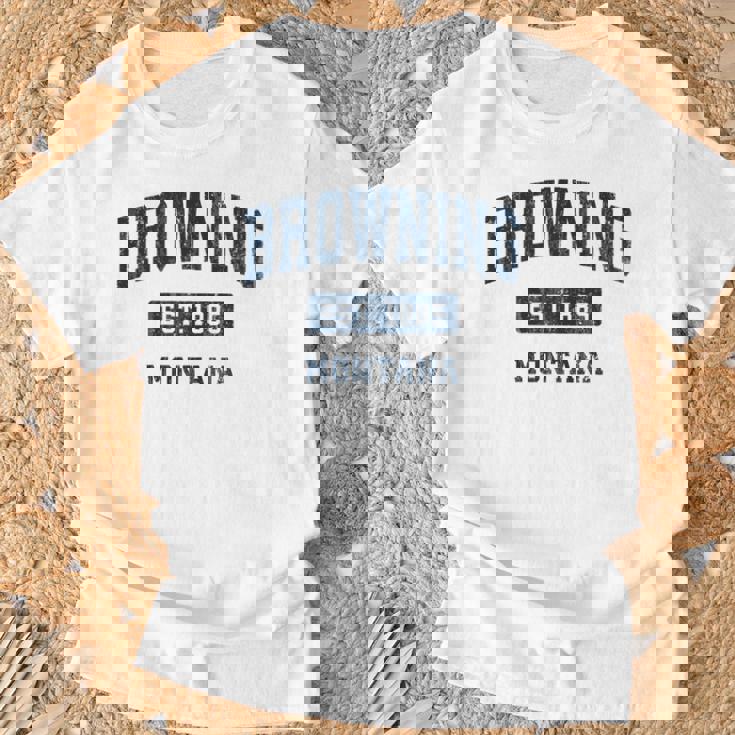 Browning Montana Mt ビンテージ スポーツ 確立 ネイビーデザイン 長袖tシャツ Tシャツ 高齢者への贈り物