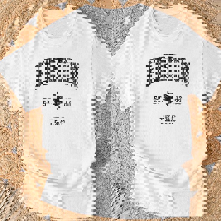 Burton Texas Tx ビンテージ アスレチック ブラックスポーツデザイン Tシャツ 高齢者への贈り物