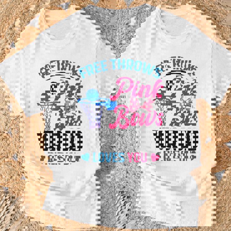 Dad Loves You Free Throw Or Pink Bows 性別発表 Tシャツ 高齢者への贈り物