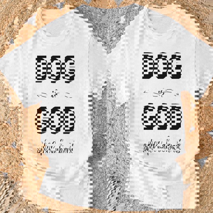 Dog Is Godpelled Backwards-面白い犬の言葉 Tシャツ 高齢者への贈り物