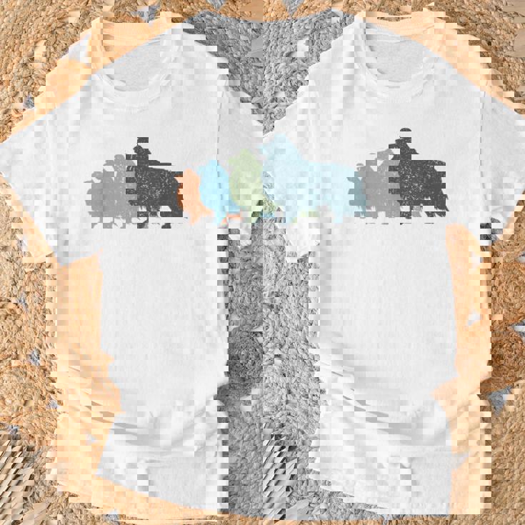 Dog Mom & Dad シルエット ヴィンテージ シェルティ シェットランド シープドッグ Tシャツ 高齢者への贈り物